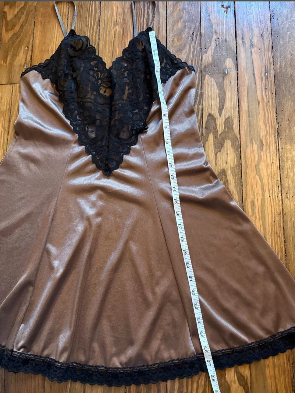 Silky Taupe Lace-Trim Slip Dress with Black Lace - Picture 5 of 7